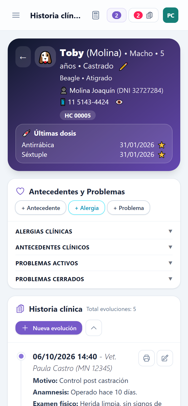 La misma historia clínica desde el celular